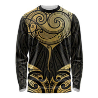 Gold Black New Zealand Manta Ray Long Sleeve Shirt Aotearoa Maori Haehae - Polynesian Pride