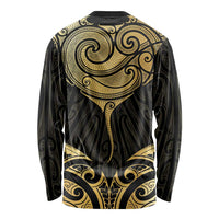 Gold Black New Zealand Manta Ray Long Sleeve Shirt Aotearoa Maori Haehae - Polynesian Pride
