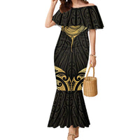 Gold Black New Zealand Manta Ray Mermaid Dress Aotearoa Maori Haehae - Polynesian Pride