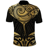 Gold Black New Zealand Manta Ray Polo Shirt Aotearoa Maori Haehae - Polynesian Pride