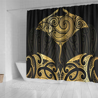 Gold Black New Zealand Manta Ray Shower Curtain Aotearoa Maori Haehae - Polynesian Pride