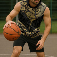 Gold Black New Zealand Manta Ray Sleeveless Hoodie Aotearoa Maori Haehae - Polynesian Pride