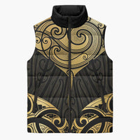 Gold Black New Zealand Manta Ray Sleeveless Puffer Jacket Aotearoa Maori Haehae - Polynesian Pride