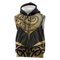 Gold Black New Zealand Manta Ray Sleeveless Zip Hoodie Aotearoa Maori Haehae LT14 Black - Polynesian Pride