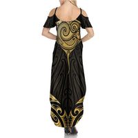 Gold Black New Zealand Manta Ray Summer Maxi Dress Aotearoa Maori Haehae - Polynesian Pride