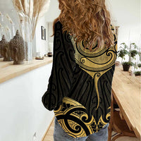 Gold Black New Zealand Manta Ray Women Casual Shirt Aotearoa Maori Haehae - Polynesian Pride
