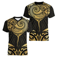 Gold Black New Zealand Manta Ray Women V-Neck T-Shirt Aotearoa Maori Haehae - Polynesian Pride