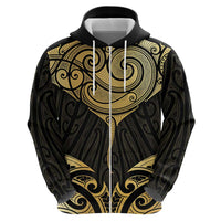 Gold Black New Zealand Manta Ray Zip Hoodie Aotearoa Maori Haehae - Polynesian Pride