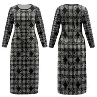 Eleele Hawaii Iwa Bird Palaka Motifs Family Matching Long Sleeve Bodycon Dress and Hawaiian Shirt LT14 Mom's Dress Black - Polynesian Pride