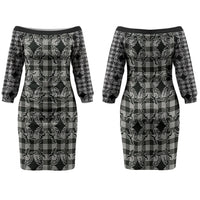Eleele Hawaii Iwa Bird Palaka Motifs Family Matching Off The Shoulder Long Sleeve Dress and Hawaiian Shirt LT14 Mom's Dress Black - Polynesian Pride