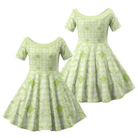 Omaomao Hawaii Iwa Bird Palaka Motifs Family Matching Long Sleeve Bodycon Dress and Hawaiian Shirt LT14 Daughter's Dress Green - Polynesian Pride
