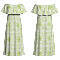 Omaomao Hawaii Iwa Bird Palaka Motifs Family Matching Off Shoulder Maxi Dress and Hawaiian Shirt LT14 Mom's Dress Green - Polynesian Pride