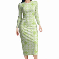 Omaomao Hawaii Iwa Bird Palaka Motifs Long Sleeve Bodycon Dress