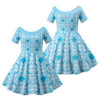 Polu Hawaii Iwa Bird Palaka Motifs Family Matching Mermaid Dress and Hawaiian Shirt LT14 Daughter's Dress Blue - Polynesian Pride