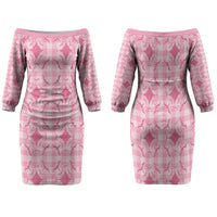 Alaka Hawaii Iwa Bird Palaka Motifs Family Matching Off The Shoulder Long Sleeve Dress and Hawaiian Shirt LT14 Mom's Dress Pink - Polynesian Pride