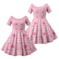 Alaka Hawaii Iwa Bird Palaka Motifs Family Matching Off The Shoulder Long Sleeve Dress and Hawaiian Shirt LT14 Daughter's Dress Pink - Polynesian Pride