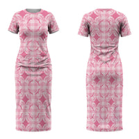 Alaka Hawaii Iwa Bird Palaka Motifs Family Matching Short Sleeve Bodycon Dress and Hawaiian Shirt LT14 Mom's Dress Pink - Polynesian Pride
