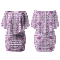 Poni Hawaii Iwa Bird Palaka Motifs Family Matching Off Shoulder Short Dress and Hawaiian Shirt LT14 Mom's Dress Purple - Polynesian Pride