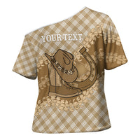 Makue Hawaii Cowboy Palaka Motifs Personalised Cross Shoulder Shirt Paniolo Festival Puakenikeni Lei LT14 - Polynesian Pride