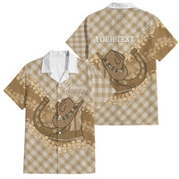 Makue Hawaii Cowboy Palaka Motifs Personalised Family Matching Puletasi and Hawaiian Shirt Paniolo Festival Puakenikeni Lei LT14 Dad's Shirt - Short Sleeve Brown - Polynesian Pride