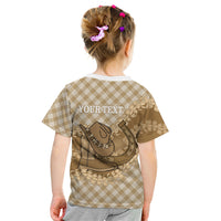 Makue Hawaii Cowboy Palaka Motifs Personalised Kid T Shirt Paniolo Festival Puakenikeni Lei LT14 - Polynesian Pride