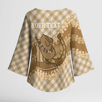 Makue Hawaii Cowboy Palaka Motifs Personalised Kimono Sleeve Blouse Paniolo Festival Puakenikeni Lei LT14 - Polynesian Pride