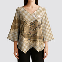 Makue Hawaii Cowboy Palaka Motifs Personalised Kimono Sleeve Blouse Paniolo Festival Puakenikeni Lei LT14 - Polynesian Pride