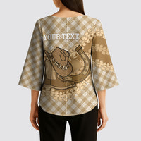 Makue Hawaii Cowboy Palaka Motifs Personalised Kimono Sleeve Blouse Paniolo Festival Puakenikeni Lei LT14 - Polynesian Pride