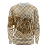 Makue Hawaii Cowboy Palaka Motifs Personalised Long Sleeve Shirt Paniolo Festival Puakenikeni Lei LT14 Unisex Brown - Polynesian Pride