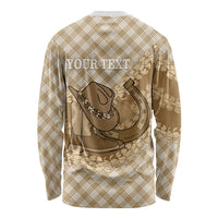 Makue Hawaii Cowboy Palaka Motifs Personalised Long Sleeve Shirt Paniolo Festival Puakenikeni Lei LT14 - Polynesian Pride