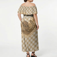 Makue Hawaii Cowboy Palaka Motifs Personalised Off Shoulder Maxi Dress Paniolo Festival Puakenikeni Lei LT14 - Polynesian Pride