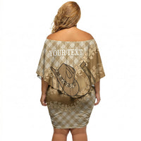 Makue Hawaii Cowboy Palaka Motifs Personalised Off Shoulder Short Dress Paniolo Festival Puakenikeni Lei LT14 - Polynesian Pride