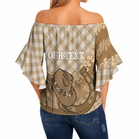 Makue Hawaii Cowboy Palaka Motifs Personalised Off Shoulder Wrap Waist Top Paniolo Festival Puakenikeni Lei LT14 - Polynesian Pride