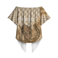 Makue Hawaii Cowboy Palaka Motifs Personalised Off Shoulder Wrap Waist Top Paniolo Festival Puakenikeni Lei LT14 - Polynesian Pride