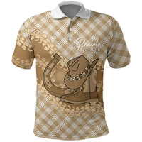 Makue Hawaii Cowboy Palaka Motifs Personalised Polo Shirt Paniolo Festival Puakenikeni Lei LT14 Brown - Polynesian Pride