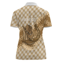 Makue Hawaii Cowboy Palaka Motifs Personalised Women Polo Shirt Paniolo Festival Puakenikeni Lei LT14 - Polynesian Pride