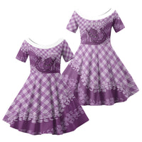 Poni Hawaii Cowboy Palaka Motifs Personalised Family Matching Mermaid Dress and Hawaiian Shirt Paniolo Festival Puakenikeni Lei LT14 Daughter's Dress Purple - Polynesian Pride