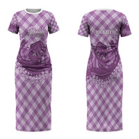 Poni Hawaii Cowboy Palaka Motifs Personalised Family Matching Short Sleeve Bodycon Dress and Hawaiian Shirt Paniolo Festival Puakenikeni Lei LT14 Mom's Dress Purple - Polynesian Pride