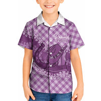 Poni Hawaii Cowboy Palaka Motifs Personalised Kid Hawaiian Shirt Paniolo Festival Puakenikeni Lei LT14 Kid Purple - Polynesian Pride