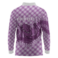 Poni Hawaii Cowboy Palaka Motifs Personalised Long Sleeve Polo Shirt Paniolo Festival Puakenikeni Lei LT14 - Polynesian Pride