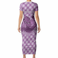 Poni Hawaii Cowboy Palaka Motifs Personalised Short Sleeve Bodycon Dress Paniolo Festival Puakenikeni Lei LT14 - Polynesian Pride