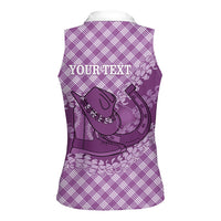 Poni Hawaii Cowboy Palaka Motifs Personalised Women Sleeveless Polo Shirt Paniolo Festival Puakenikeni Lei LT14 - Polynesian Pride
