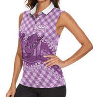 Poni Hawaii Cowboy Palaka Motifs Personalised Women Sleeveless Polo Shirt Paniolo Festival Puakenikeni Lei LT14 - Polynesian Pride