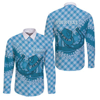 Polu Hawaii Cowboy Palaka Motifs Personalised Family Matching Puletasi and Hawaiian Shirt Paniolo Festival Puakenikeni Lei LT14 Dad's Shirt - Long Sleeve Blue - Polynesian Pride