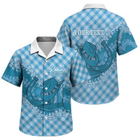 Polu Hawaii Cowboy Palaka Motifs Personalised Family Matching Puletasi and Hawaiian Shirt Paniolo Festival Puakenikeni Lei LT14 Son's Shirt Blue - Polynesian Pride