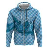Polu Hawaii Cowboy Palaka Motifs Personalised Hoodie Paniolo Festival Puakenikeni Lei LT14 Zip Hoodie Blue - Polynesian Pride