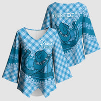 Polu Hawaii Cowboy Palaka Motifs Personalised Kimono Sleeve Blouse Paniolo Festival Puakenikeni Lei LT14 - Polynesian Pride