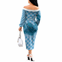 Polu Hawaii Cowboy Palaka Motifs Personalised Off The Shoulder Long Sleeve Dress Paniolo Festival Puakenikeni Lei LT14 - Polynesian Pride