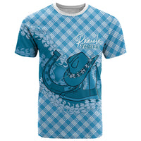 Polu Hawaii Cowboy Palaka Motifs Personalised T Shirt Paniolo Festival Puakenikeni Lei LT14 Blue - Polynesian Pride