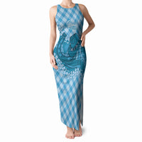 Polu Hawaii Cowboy Palaka Motifs Personalised Tank Maxi Dress Paniolo Festival Puakenikeni Lei LT14 Women Blue - Polynesian Pride